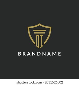 DI initial monogram logo with pillar and shield style design ideas