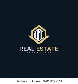 DI initial monogram logo for real estate with home shape creative design
