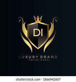 DI Letter Initial with Royal Template.elegant with crown logo vector, Creative Lettering Logo Vector Illustration.