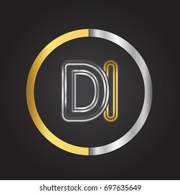 DI Letter logo in a circle. gold and silver colored. Vector design template elements for your business or company identity.