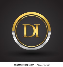 DI Letter logo in a circle, gold and silver colored. Vector design template elements for your business or company identity.