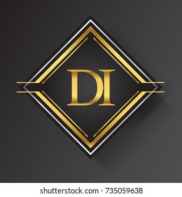 DI Letter logo in a square shape gold and silver colored geometric ornaments. Vector design template elements for your business or company identity.