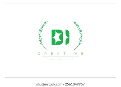 DI letters eco logo with leaf. Fresh nature and healthy leaf logo design.