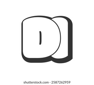 DI logo, bubble comic lettering, rounded in graffiti style black and white silhouette. Trendy preschool D and I letter text for festival party, personal initials, children funky print and web. 