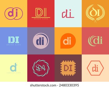 DI logo company template. Letter d and i logotype. Set different classic serif lettering and modern bold text with design elements. Initial font typography. Collection trendy business identity.