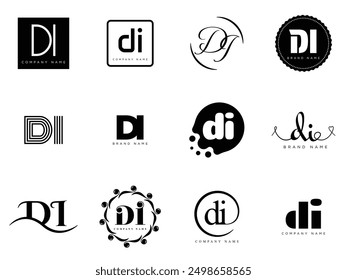 DI logo company template. Letter d and i logotype. Set different classic serif lettering and modern bold text with design elements. Initial font typography. Collection trendy business identity.