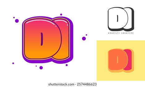 DI logo design for festival or party. Initial letter d and i in graffiti style. Creative modern lettering company name of font typography. Kids trendy logotype or identity. Vector illustration.