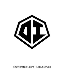 DI monogram logo with hexagon shape and line rounded style design template isolated on white background