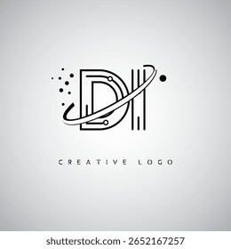 DI Orbit Monogram Logo – Futuristic Minimal Letter mark with Circular Line Art, Tech-Inspired Dots and Space Motion Concept for Modern Branding Identity