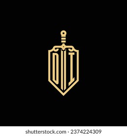 DI vintage shield and sword initial logo in high quality professional design that will print well across any print media