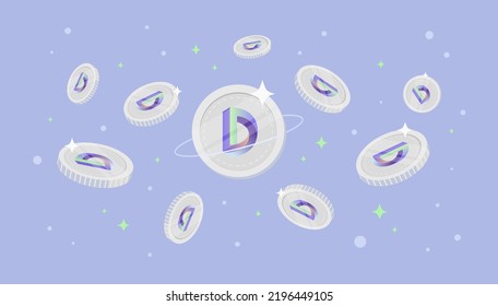 DIA coins falling from the sky. DIA cryptocurrency concept banner background.