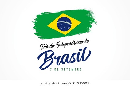 Dia da Independencia do Brasil bandera grunge y letras. Traducción: 7 de septiembre, Día de la Independencia de Brasil. Ilustración vectorial