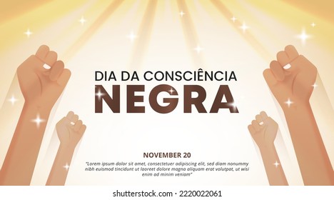 Dia da consciência negra or black awareness day background with raising hands and sunshine