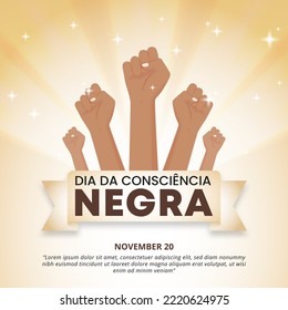 Dia da consciência negra or black awareness day background with raising hands and light and sparkle