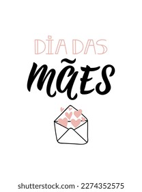 Dia das Maes. Brazilian lettering. Translation from Portuguese - Happy Mother's Day Modern vector brush calligraphy. Ink illustration