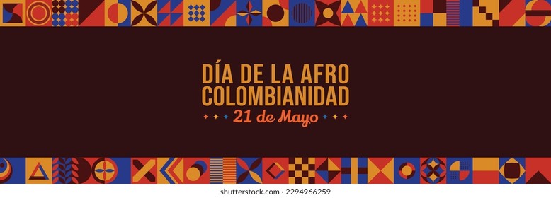  Dia de la Afrocolombianidad Abstract Background vector illustration. May 21 Afro-Colombian Day annual commemoration Colombia. Horizontal banner Neo Geometric pattern. Website header, social media pos