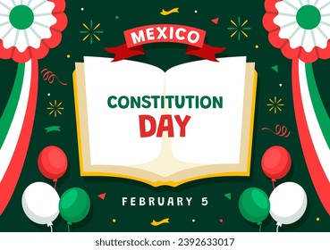 Dia De La Constitucion Vector Illustration. Translation: Happy Constitution Day of Mexico on February 5 with Mexican Hat and Waving Flag Background