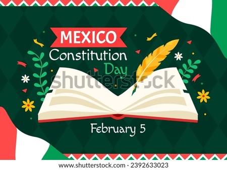 Dia De La Constitucion Vector Illustration. Translation: Happy Constitution Day of Mexico on February 5 with Mexican Hat and Waving Flag Background