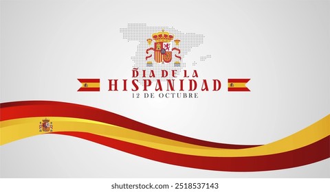 Dia de la Hispanidad 12 De Octubre. Tradução: Dia 12 de outubro. Banner da celebração do Dia Nacional da Espanha 2024, Fundo, Saudação, Modelo, Cartaz, Ilustração de vetor. 