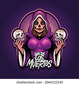 dia de la muertos girl mascot logo