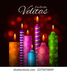 Dia De Las Velitas background with different light colorful candle illustration