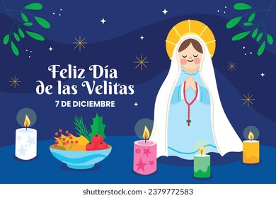 Dia de las velitas background. Translate - Day of the Little Candles. Dia de las velitas celebration. December 7. Cartoon Vector illustration Template for Poster, Banner, Flyer, Greeting, Card, post.