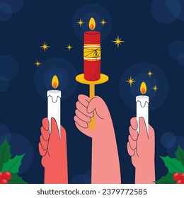 Dia de las velitas background. Translate - Day of the Little Candles. Dia de las velitas celebration. December 7. Cartoon Vector illustration Template for Poster, Banner, Flyer, Greeting, Card, post.