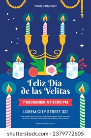 Dia de las velitas background. Translate - Day of the Little Candles. Dia de las velitas celebration. December 7. Cartoon Vector illustration Template for Poster, Banner, Flyer, Greeting, Card, post.