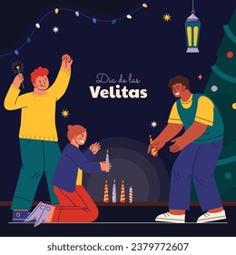 Dia de las velitas background. Translate - Day of the Little Candles. Dia de las velitas celebration. December 7. Cartoon Vector illustration Template for Poster, Banner, Flyer, Greeting, Card, post.