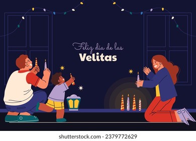 Dia de las velitas background. Translate - Day of the Little Candles. Dia de las velitas celebration. December 7. Cartoon Vector illustration Template for Poster, Banner, Flyer, Greeting, Card, post.