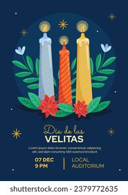 Dia de las velitas background. Translate - Day of the Little Candles. Dia de las velitas celebration. December 7. Cartoon Vector illustration Template for Poster, Banner, Flyer, Greeting, Card, post.