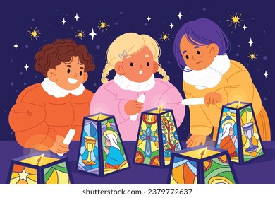 Dia de las velitas background. Translate - Day of the Little Candles. Dia de las velitas celebration. December 7. Cartoon Vector illustration Template for Poster, Banner, Flyer, Greeting, Card, post.