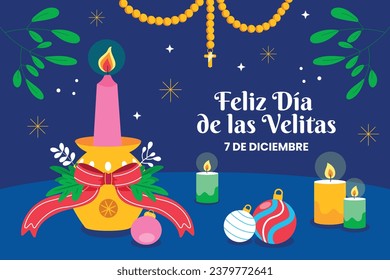 Dia de las velitas background. Translate - Day of the Little Candles. Dia de las velitas celebration. December 7. Cartoon Vector illustration Template for Poster, Banner, Flyer, Greeting, Card, post.