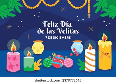 Dia de las velitas background. Translate - Day of the Little Candles. Dia de las velitas celebration. December 7. Cartoon Vector illustration Template for Poster, Banner, Flyer, Greeting, Card, post.