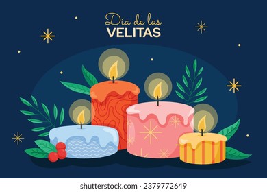 Dia de las velitas background. Translate - Day of the Little Candles. Dia de las velitas celebration. December 7. Cartoon Vector illustration Template for Poster, Banner, Flyer, Greeting, Card, post.