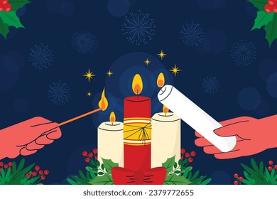 Dia de las velitas background. Translate - Day of the Little Candles. Dia de las velitas celebration. December 7. Cartoon Vector illustration Template for Poster, Banner, Flyer, Greeting, Card, post.