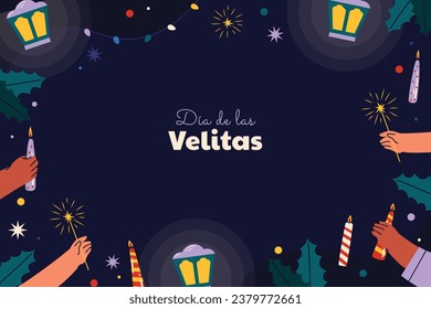 Dia de las velitas background. Translate - Day of the Little Candles. Dia de las velitas celebration. December 7. Cartoon Vector illustration Template for Poster, Banner, Flyer, Greeting, Card, post.