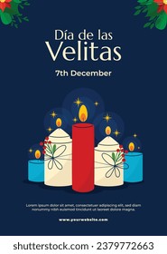 Dia de las velitas background. Translate - Day of the Little Candles. Dia de las velitas celebration. December 7. Cartoon Vector illustration Template for Poster, Banner, Flyer, Greeting, Card, post.