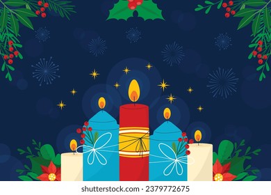 Dia de las velitas background. Translate - Day of the Little Candles. Dia de las velitas celebration. December 7. Cartoon Vector illustration Template for Poster, Banner, Flyer, Greeting, Card, post.