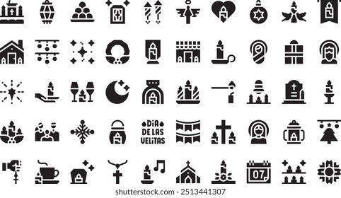 Dia de las velitas icons High-Quality Vector Icons Collection with Editable Stroke. Ideal for Professional and Creative Projects.