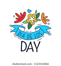 Dia De Los Day logo, Mexican Day of the Dead design element, holiday party decoration banner, greeting card hand drawn vector Illustration