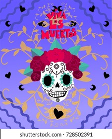 Dia de los muertas (the day of the dead) celebration poster. Mexico holiday. La Muerta ( Death) with flower decoration design.