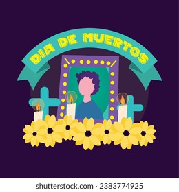 Dia de los muertos altar with flowers poster Vector