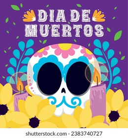 Dia de los muertos background with flowers and skull Vector