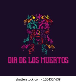 Dia de Los Muertos banner skull made from colorful swirl flowers,mexican event, Fiesta, party poster, holiday greeting card.Suitable for t-shirt print, street wear vector illustration