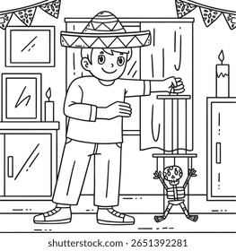 Dia de los Muertos Boy Skeleton Puppets Coloring 