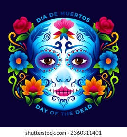 Dia de los muertos Calavera Catrina with mexican folk art floral vector design