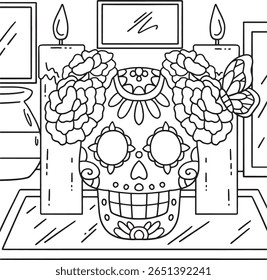 Dia de los Muertos Calavera and Candles Coloring 