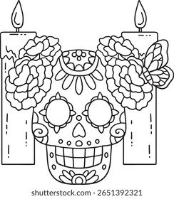 Dia de los Muertos Calavera e Velas isoladas 