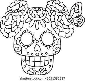 Dia de los Muertos Calavera Página de Coloração Isolada